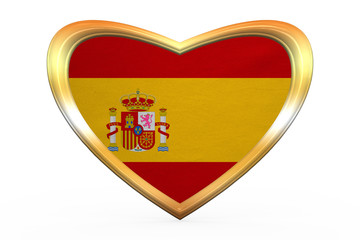 Flag of Spain in heart shape, golden frame