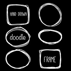Hand drawn pencil doodle frame. Sketch design concept.  Set of circle frames isolated on the background.