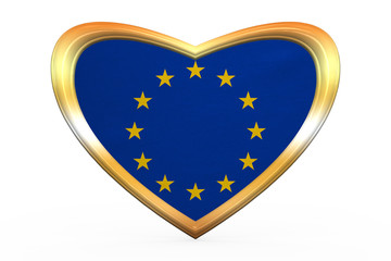 Flag of Europe in heart shape, golden frame