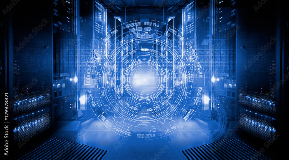Aufkleber futuristic tech scheme on background of fantastic symmetric number mainframes