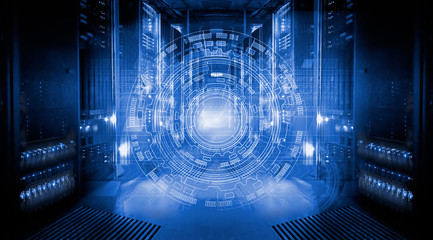 futuristic tech scheme on background of fantastic symmetric number  mainframes