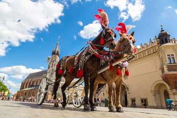 Naklejka na ściany i meble Horse carriages in Krakow