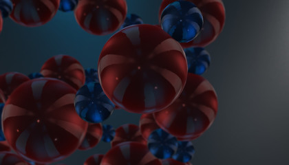 DNA in color background and various material, 3d render illustration