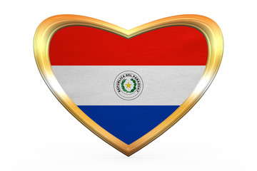 Flag of Paraguay in heart shape, golden frame
