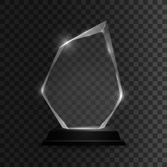 Glass shining trophy. Isolated on black transparent background. Vector illustration, eps 10.
