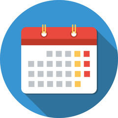 Calendar flat web mobile icon with long shadow