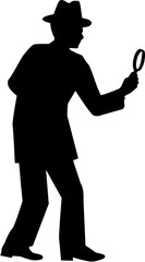 Detective. Man with magnifying glass silhouette.