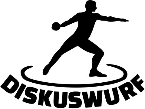 Athlete throwing discus with german word