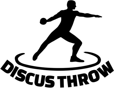 Athlete throwing discus with word