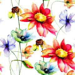 Seamless wallpaper with spring flowers