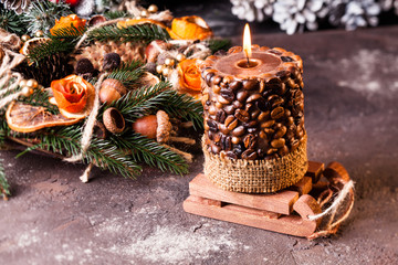 Fototapeta na wymiar Christmas aromatic eco wreath 