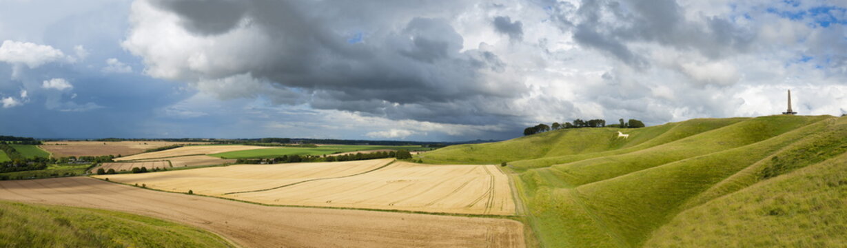 Panoramic landscape view of The Cherhill Downs, Wiltshire