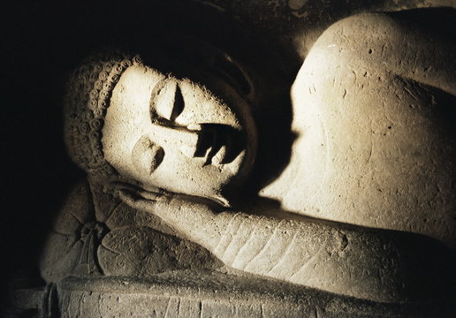 Detail of stone carving of the Buddha, Ellora Caves, Maharashtra state