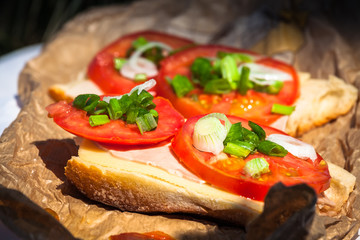 Cheese baguette with tomato