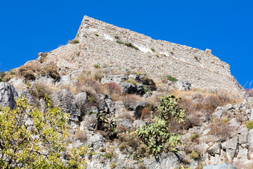 Saracen castle in Taormina, Sicily, Italy, built by the Muslims in the 10th century AD. The castle sits on the former site of Taormina's ancient Greek acropolis.