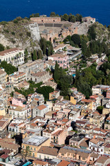 Obraz premium View of Taormina, Sicily, Italy from the Mount Tauro.