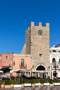 Taormina's clock tower originally built in the 12th century, reconstructed in 1679.