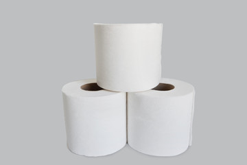 Close-up view of toilet paper stack on white background