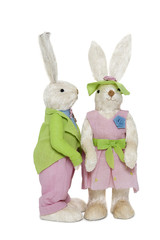 Male and female Bunnies standing over white background