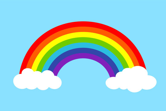 Colorful rainbow with clouds, Vector illustration.