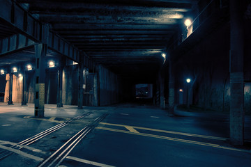 Dark City Train Tunnel at Night
