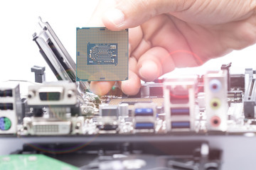Assembling high performance personal computer, inserting CPU, pr