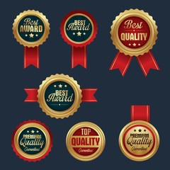 Collection of gold badges top quality, premium quality and best award. Vector illustration