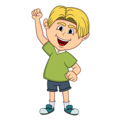 Boy raised his hand cartoon