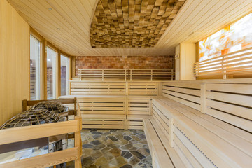 Spa or sauna relaxation room interior design.