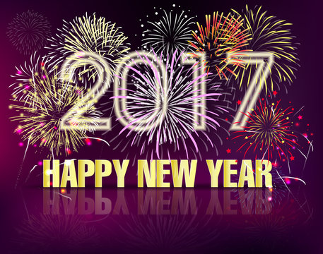Happy new year 2017 fireworks holiday background