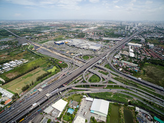 Aerial view above the busy Motorway & Ring Roads Inter-Change Systems