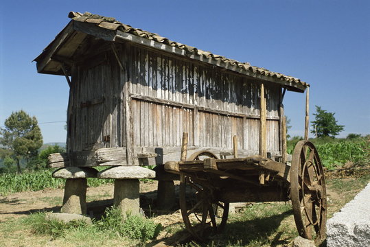 Horreo, a traditional grain store, Santillana del Mar, near Gijon, Asturias, Spain
