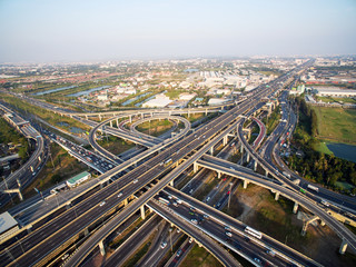 Aerial view above the busy Motorway & Ring Roads Inter-Change Systems