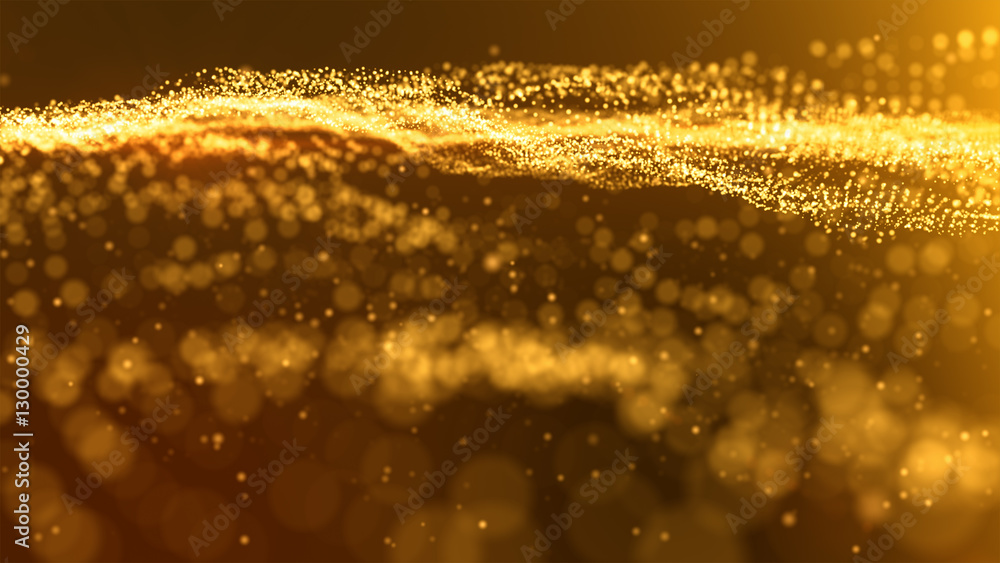 Poster luxurious gold sparkling particles wave background