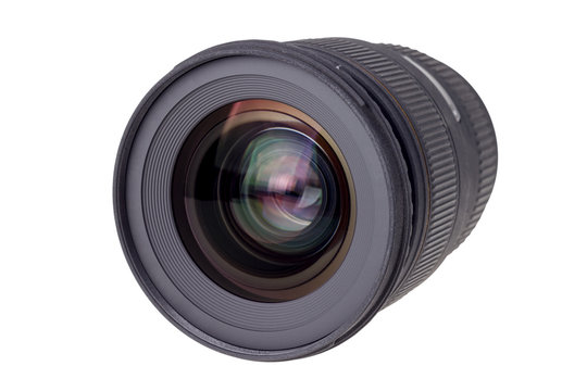Lens of modern digital camera, view of front lens