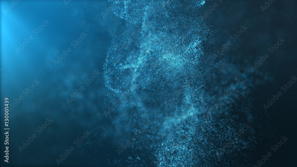 Aufkleber Digital particles floating wave form in the abyss abstract cyber technology de-focus background