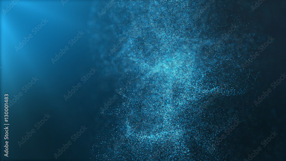 Aufkleber Digital particles floating wave form in the abyss abstract cyber technology de-focus background