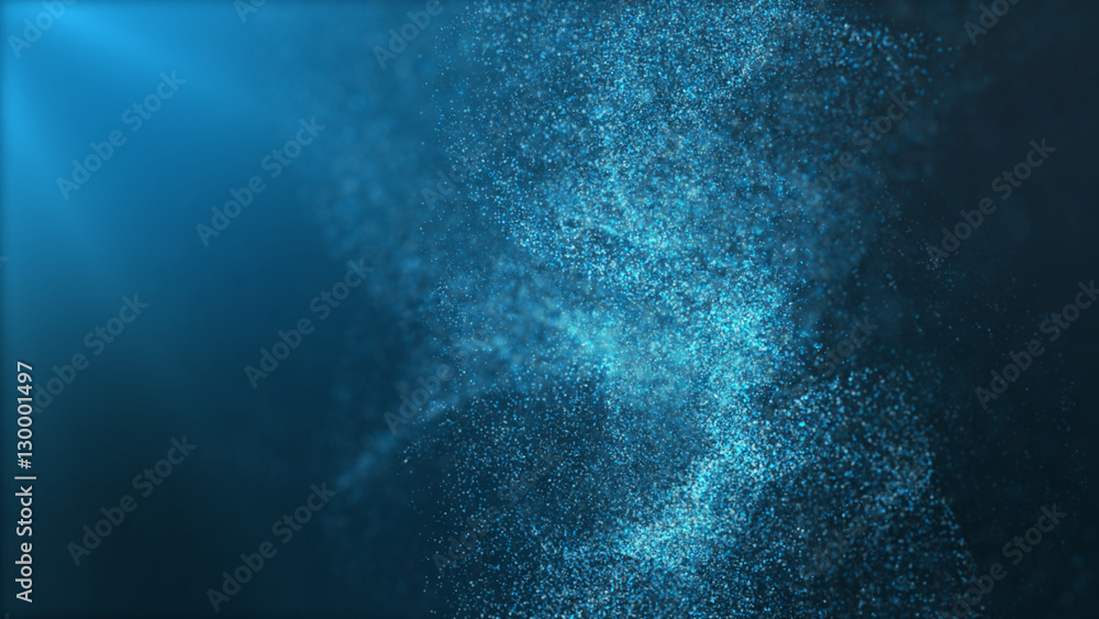 Poster Digital particles floating wave form in the abyss abstract cyber technology de-focus background