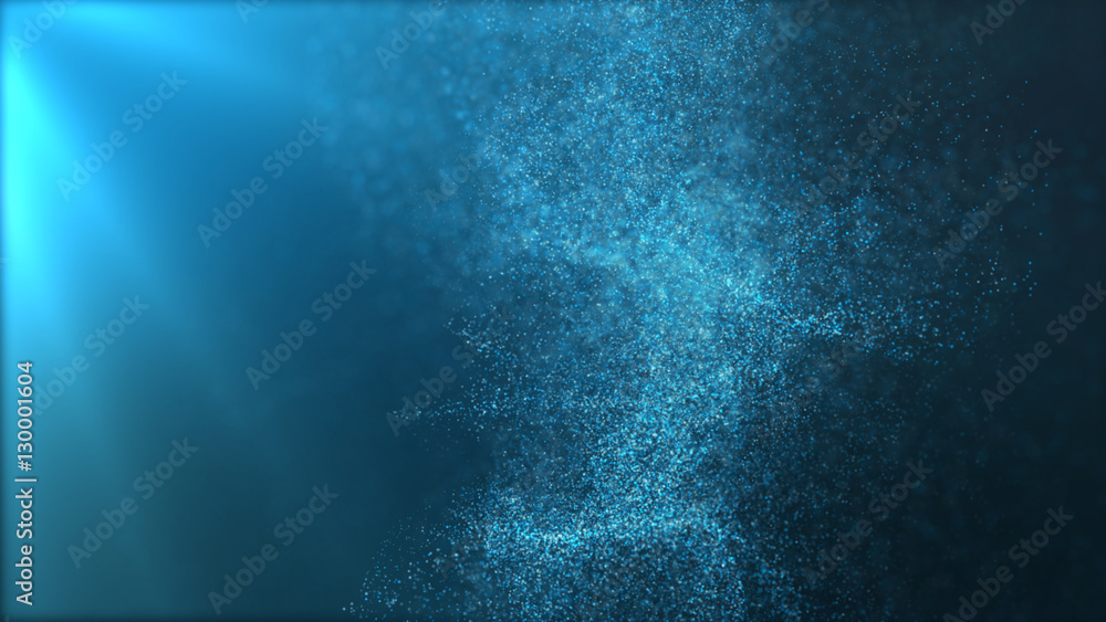 Poster Digital particles floating wave form in the abyss abstract cyber technology de-focus background