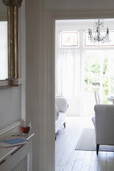 View through doorframe from hallway to living room