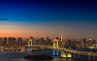 お台場から眺める東京の夜景（レインボーブリッジ、東京タワー）