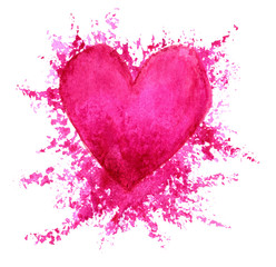 Pink heart splash isolated on white background in watercolor