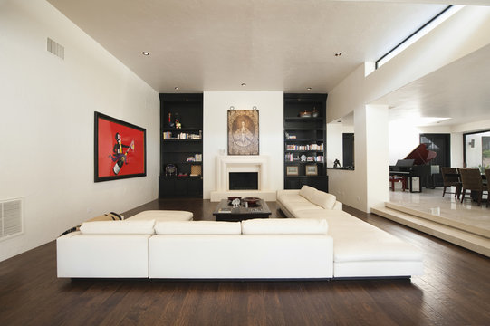 Sectional white sofa in modern living room