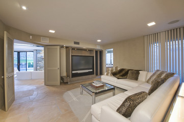 View of a modern and spacious television area at home