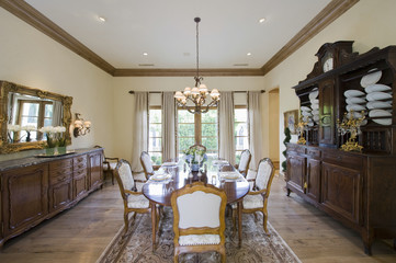 View of dining room with cabinets