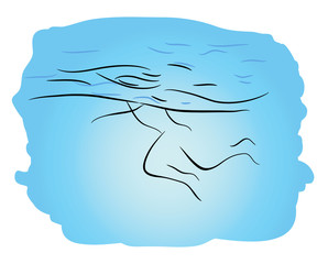 Silhouette of a swimmer under the water in the pool. Eps 8