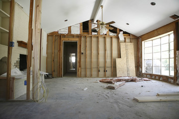 View of partition wall in house under renovation