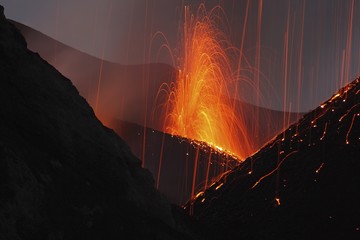 Molten lava erupts from Stromboli Sicily