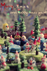 Merry Christmas background with Xmas ornament from clay