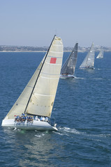 View of four yachts competing in team sailing event